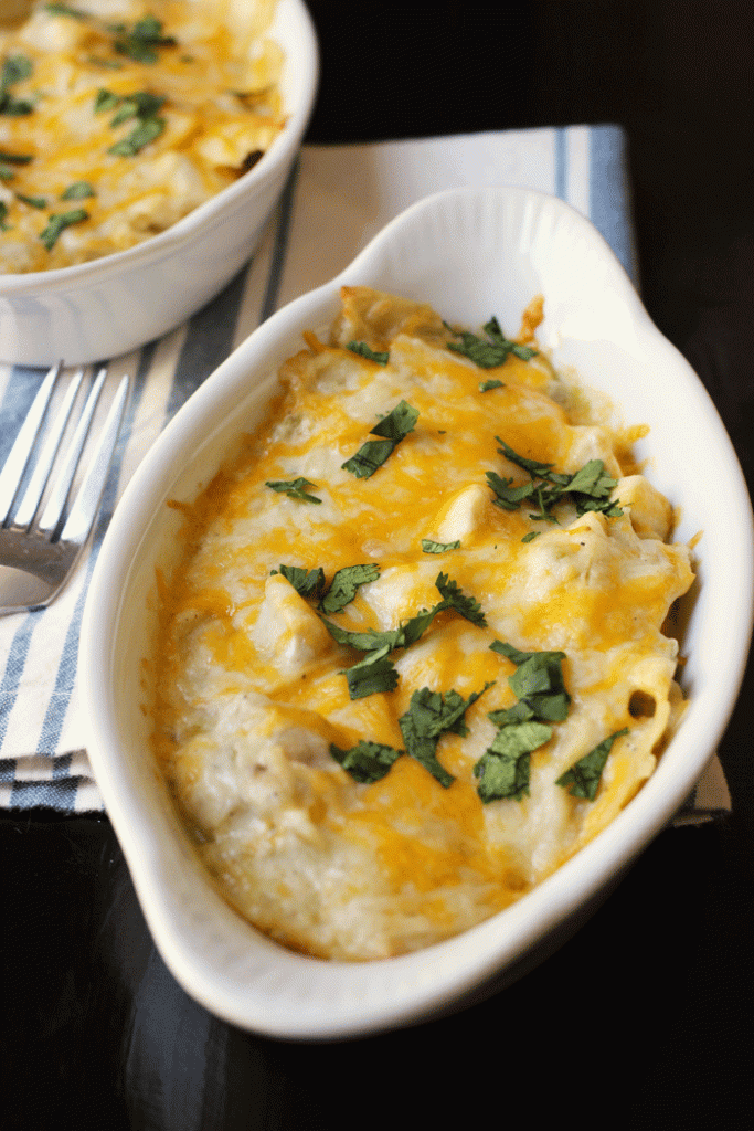 gratin dish with enchilada casserole