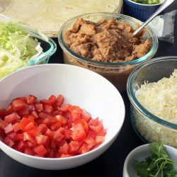 prepped ingredients for burrito bar