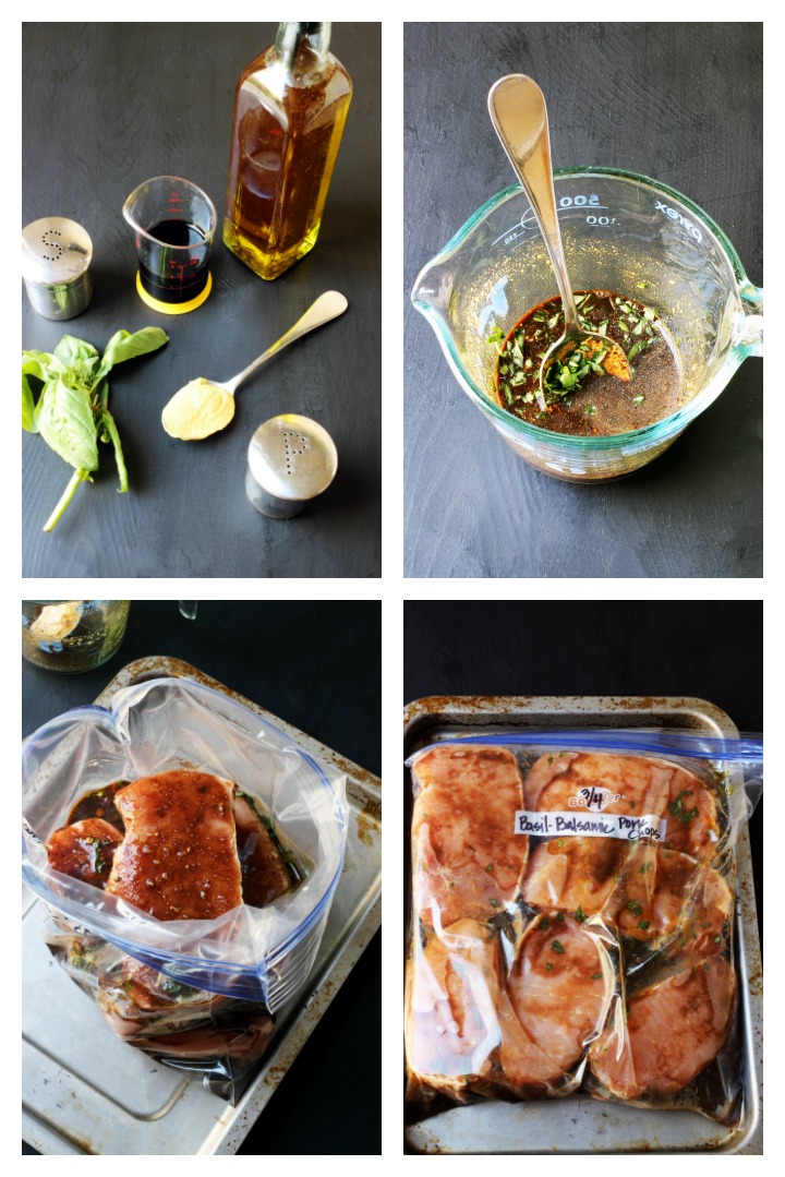 step by step photo collage for making balsamic pork chops