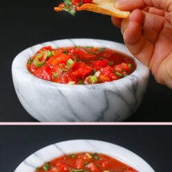 stacked images of salsa in a long pin with text overlay.