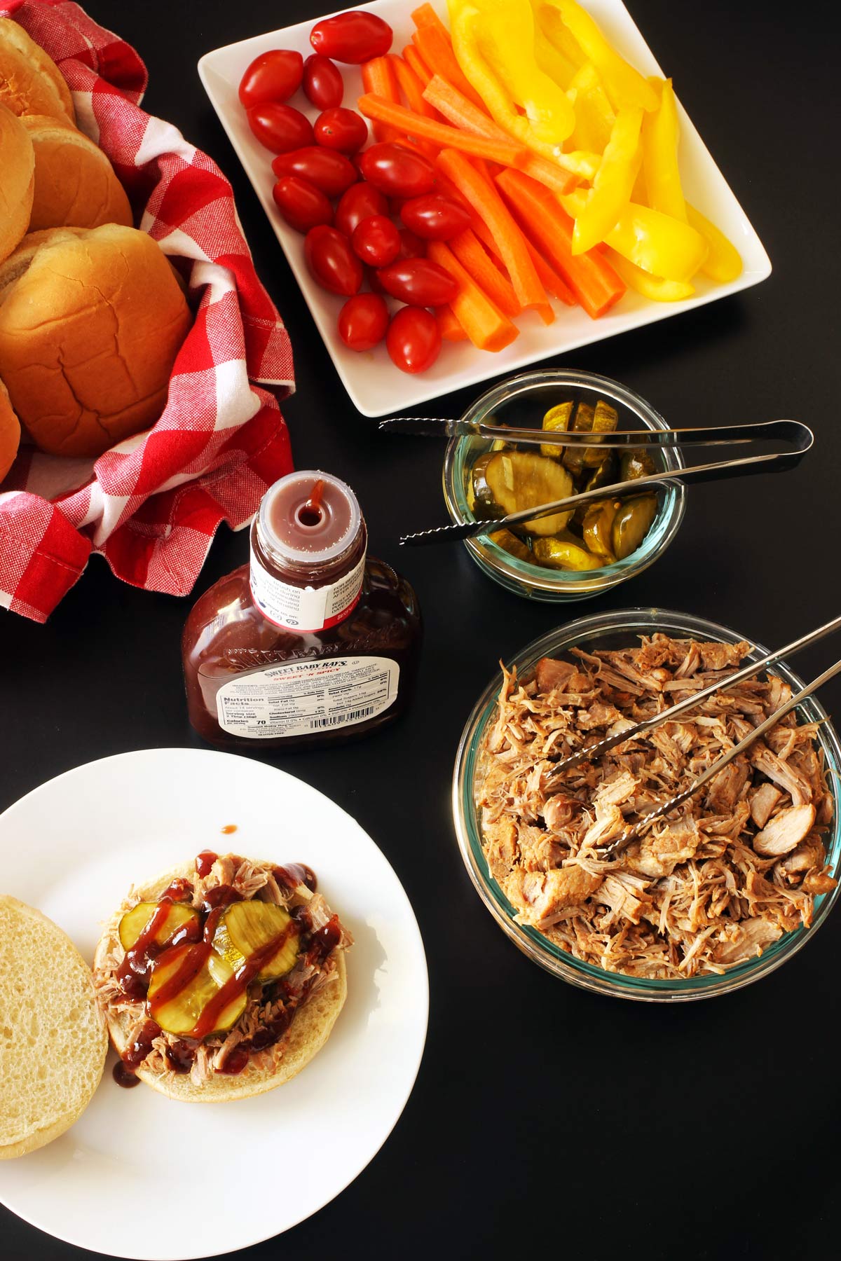 table set with components for pork sandwiches