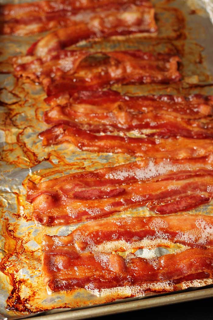 baked bacon on foil tray