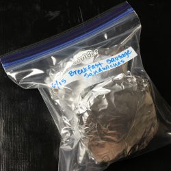 breakfast freezer sandwiches wrapped in foil in a freezer bag
