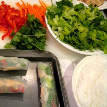 ingredients on counter for making summer rolls