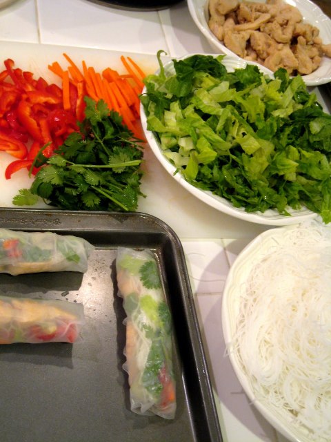 Summer Rolls ingredients on counter