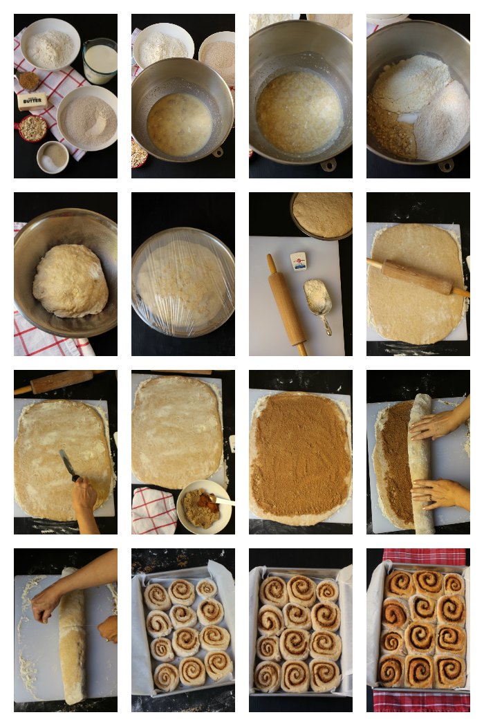 step-by-step images of whole grain cinnamon rolls