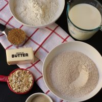 baking ingredients measured out in various dishes