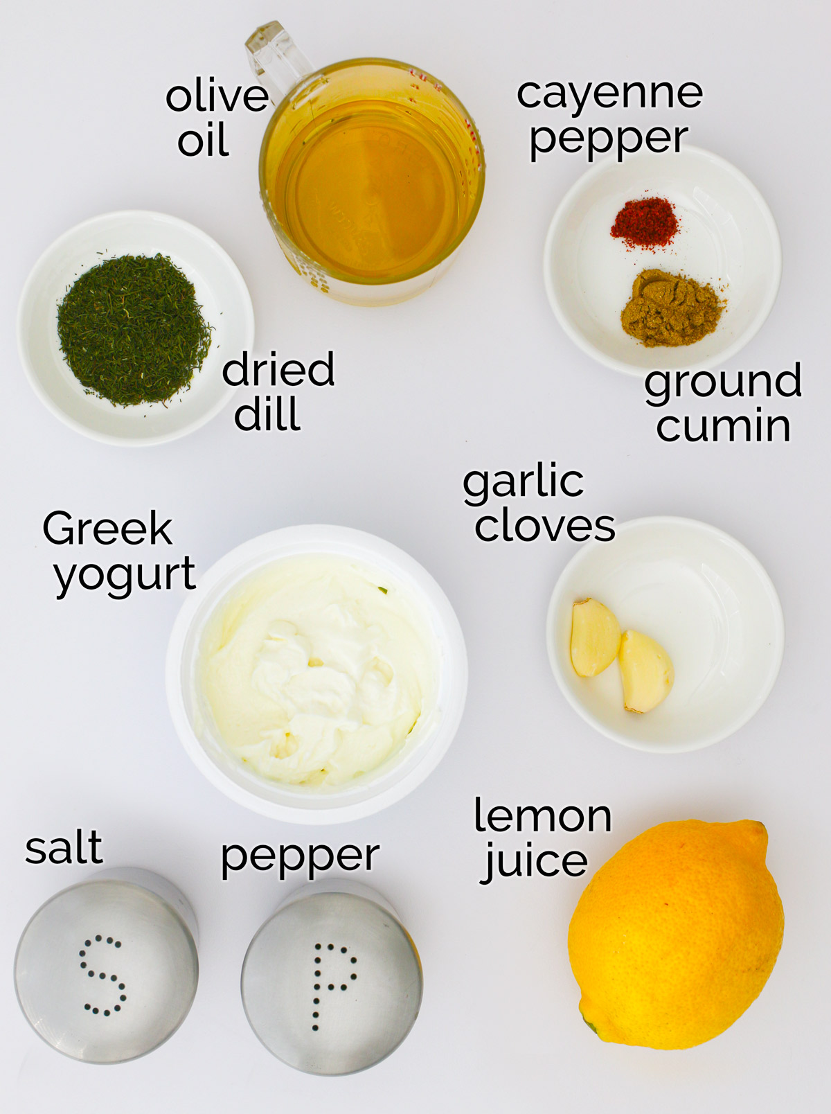 ingredients for greek yogurt salad dressing.