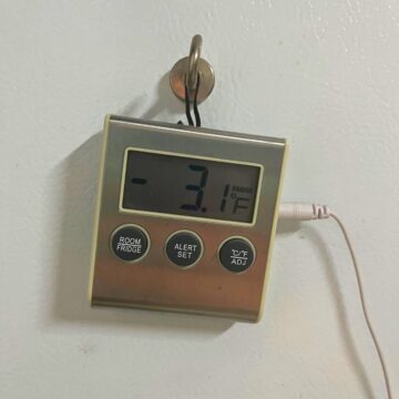 close up of display on freezer alarm.