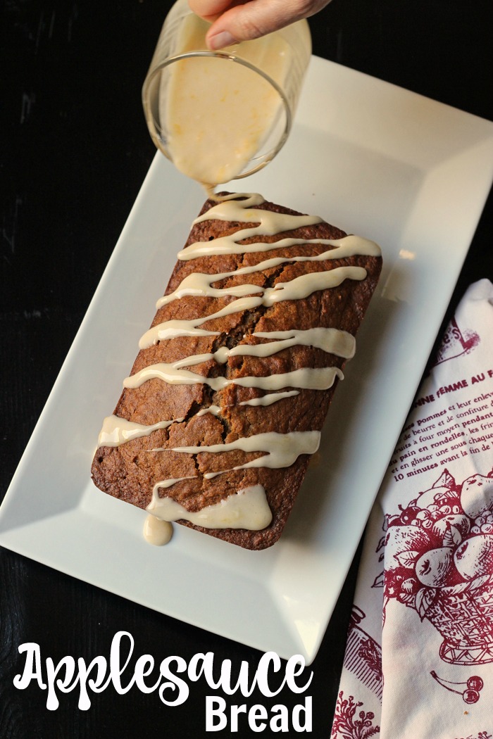 glazed applesauce walnut bread on a plate 