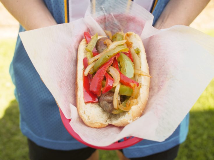 Bratwurst with Sauteed Peppers and Onions