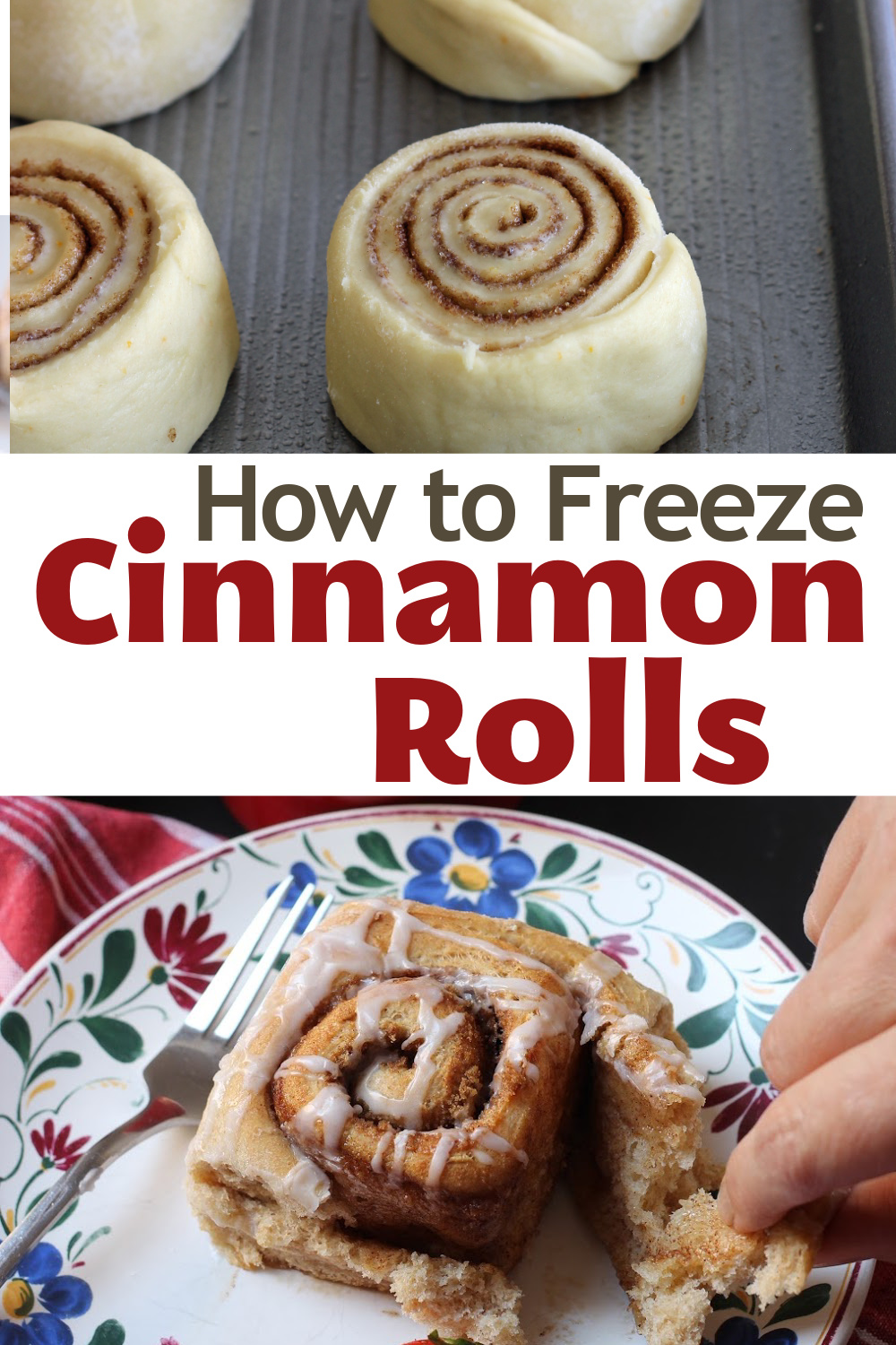 Pinnable image for how to freeze cinnamon rolls