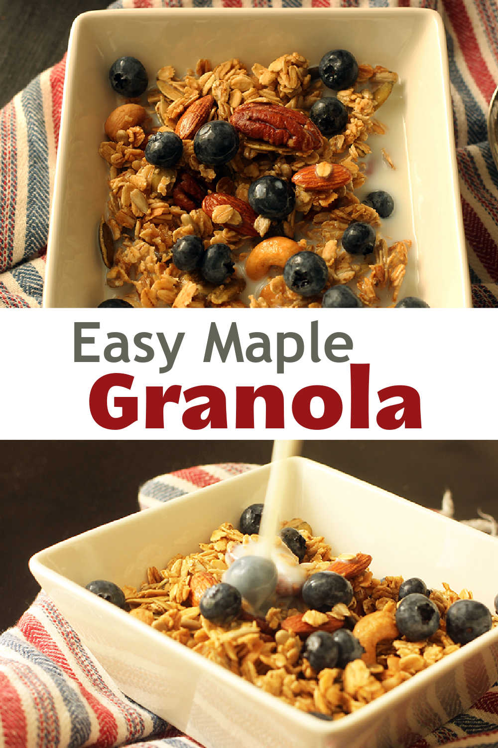 A bowl filled with nuts, granola and blueberries