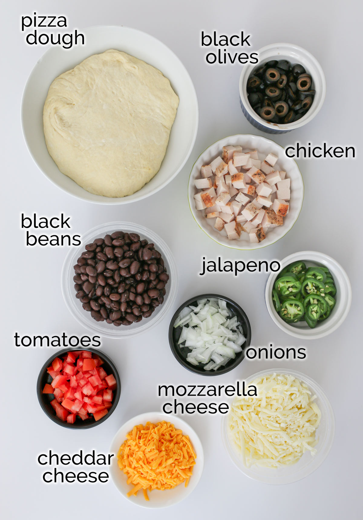 ingredients to make burrito pizza.