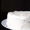 white layer cake with white buttercream frosting