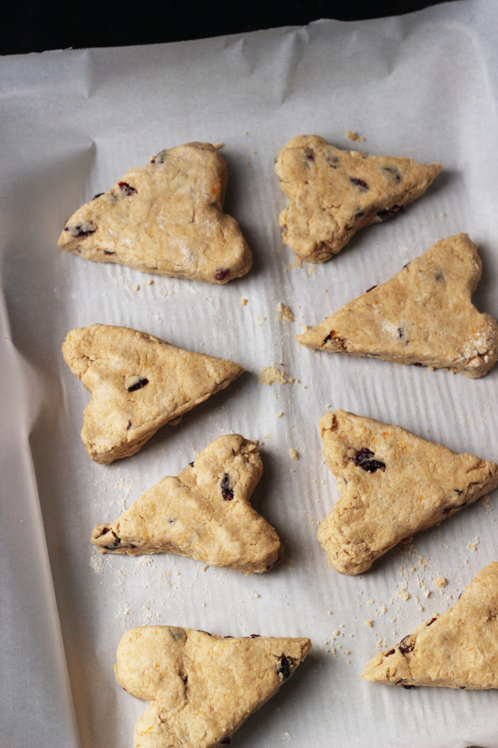 unbaked cranberry scones on a tray