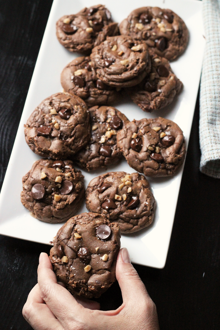 plate of chocolate toffee cookies