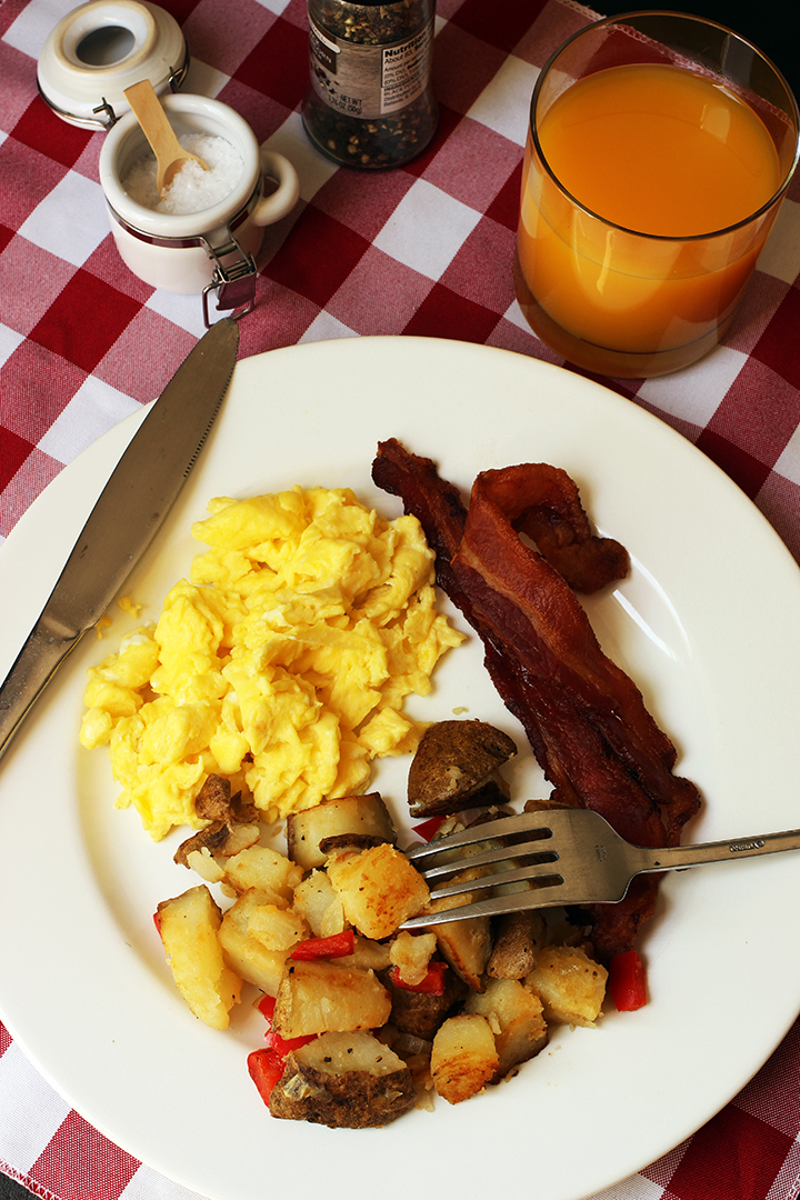 breakfast plate with eggs bacon Home Fries