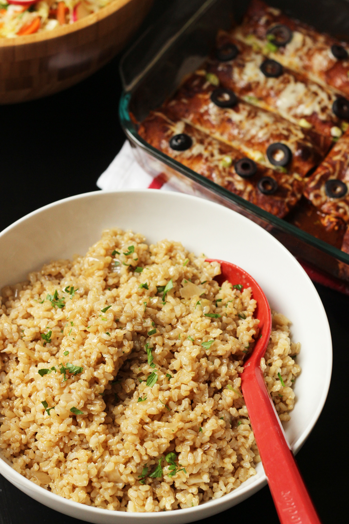 bowl of brown rice pilaf