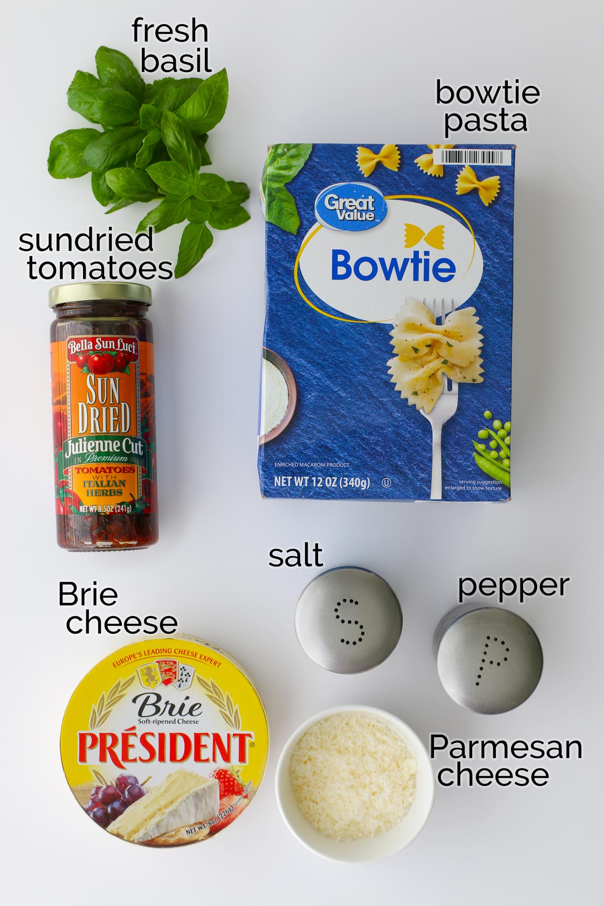 ingredients to make brie and tomato pasta.