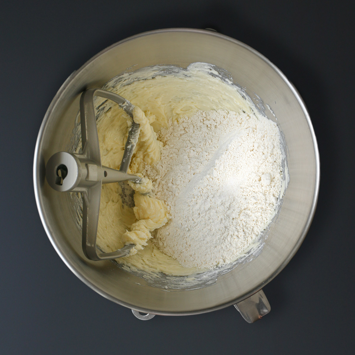 adding flour and salt to butter mixture.