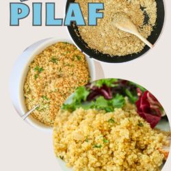collage of images of quinoa pilaf, with text overlay.
