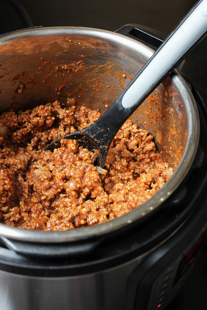 A close up of sloppy joes in instant pot
