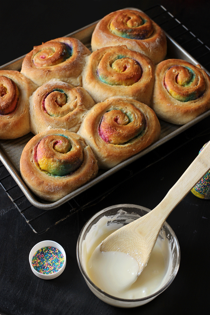 baked rolls ready to be glazed