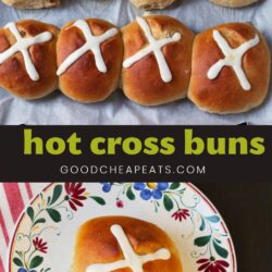 collage of hot cross buns, with text overlay.