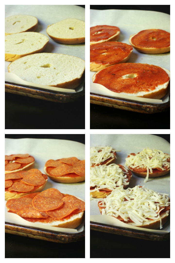 step by step photos of making pizza bagels