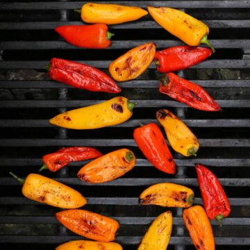 charred peppers on a grill.