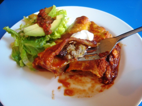 enchilada on a fork