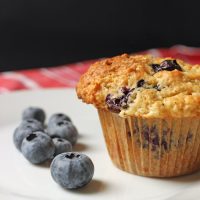 blueberries and muffin on white plate