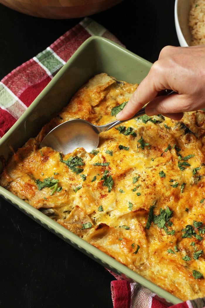 spoon entering casserole