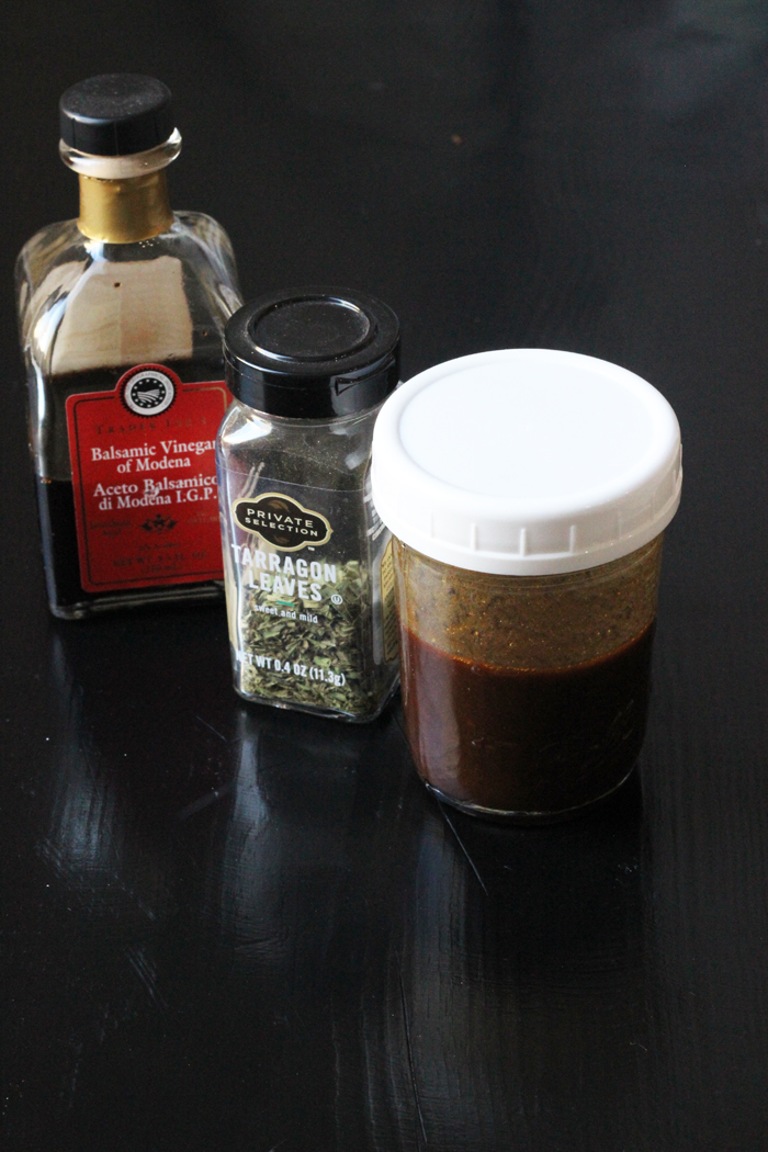 jars of tarragon, balsamic, and dressing