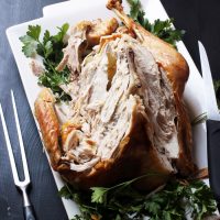 partially carved turkey carcass