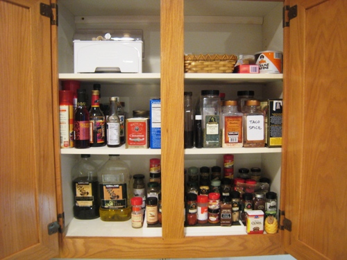 spice cupboard after organizing