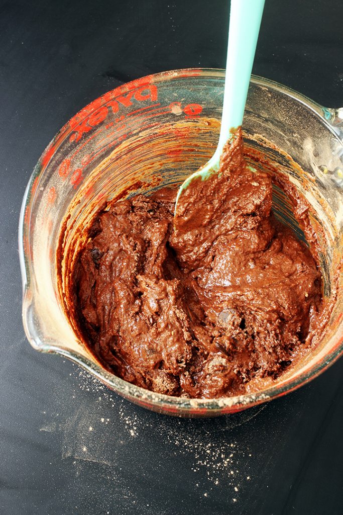 A close up of brownie batter in a bowl