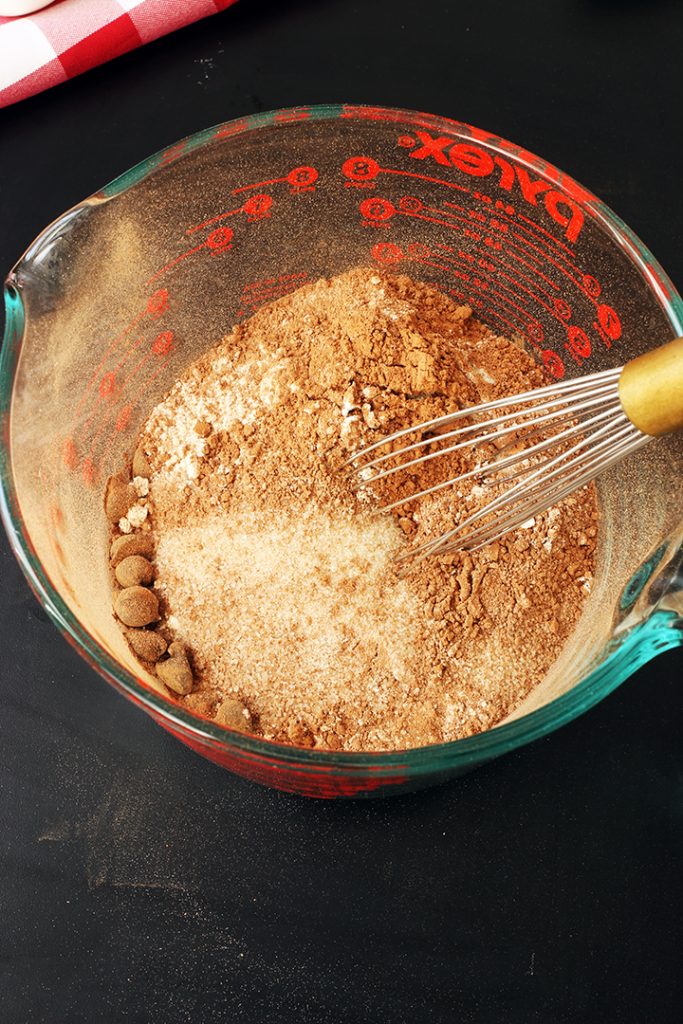 brownie mix in a bowl with whisk