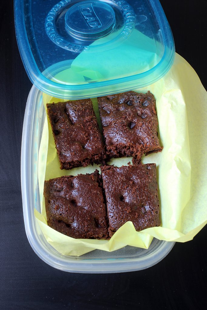 brownies boxed up for freezing