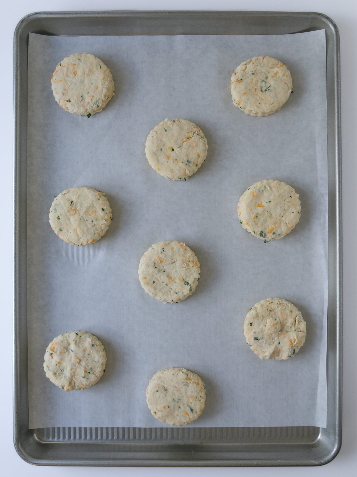 rounds placed on lined baking sheet.