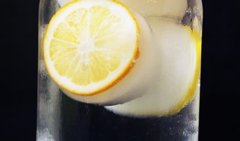 jar of water with lemon ice cubes