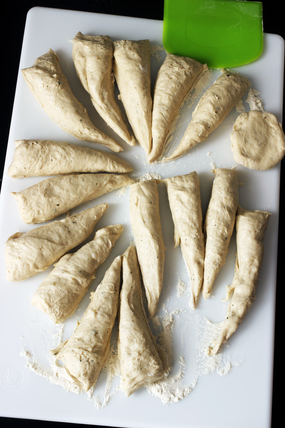 dividing dough into 16 portions
