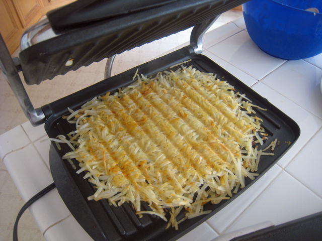 Hash browns on a panini press