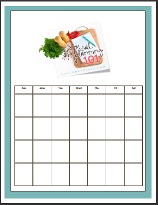 screen shot of meal plan calendar