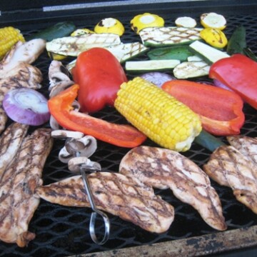 chicken and vegetables on grill