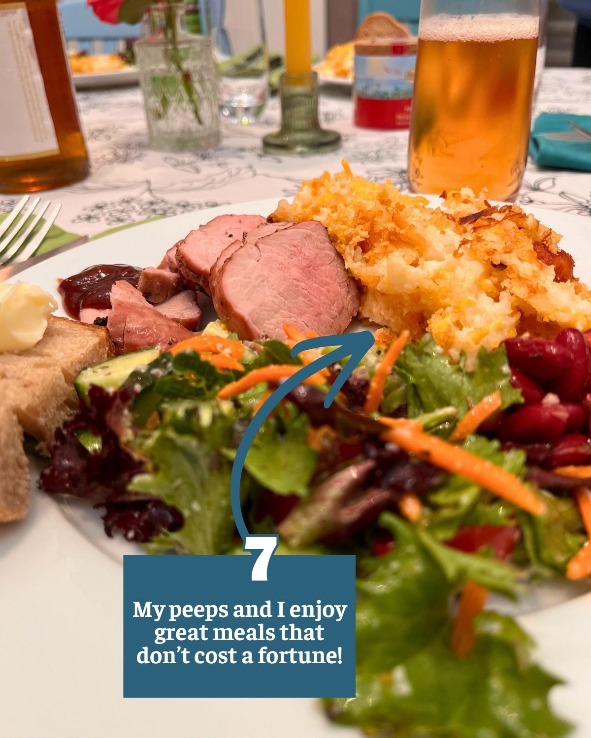 dinner plate with text overlay.