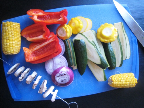 mixed vegetables on cutting board