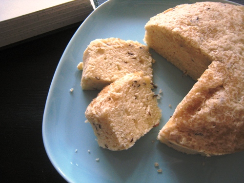 A piece of seed cake on a plate