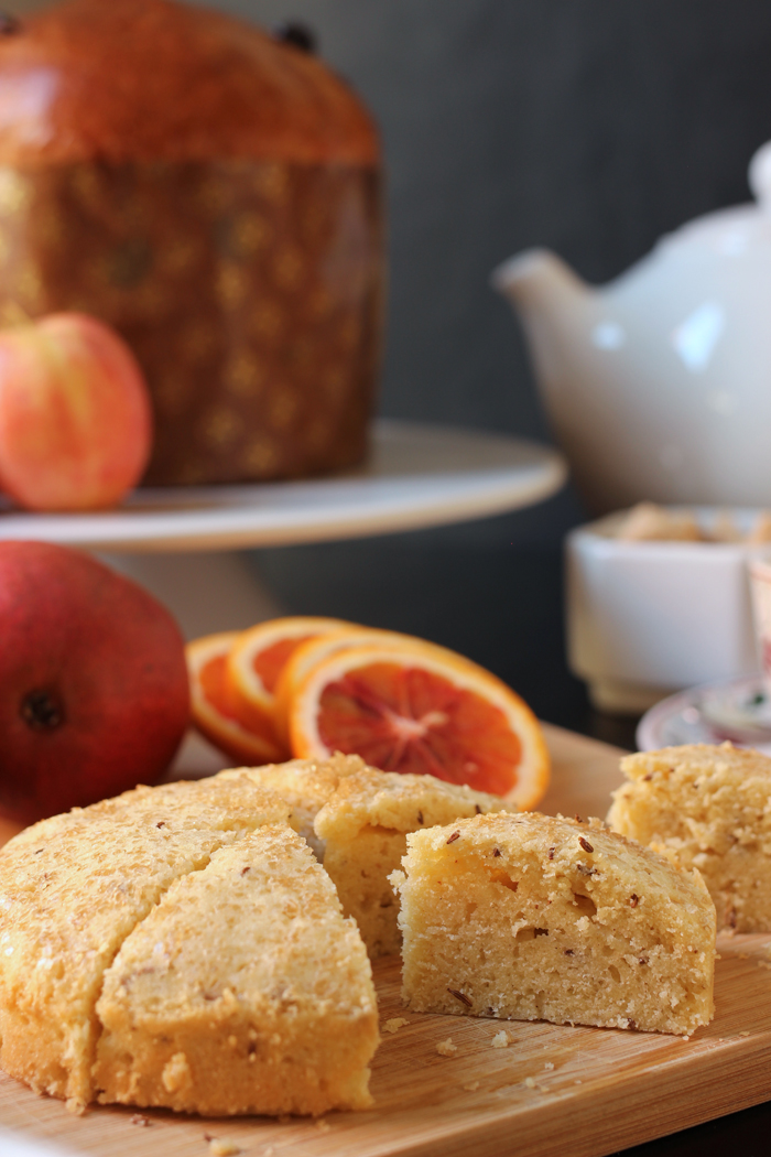 seed cake cut in slices on tea table